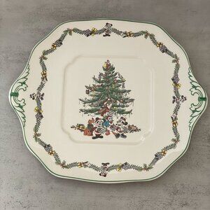 NWOB Spode 2003 Disney Christmas Tree Celebration Square Cake Plate 11.5"